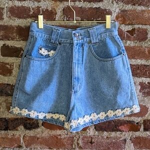 90's Vintage‎ Chazzz by Charles Ghailian Size 11 Blue Jean Shorts w/ Crochet
